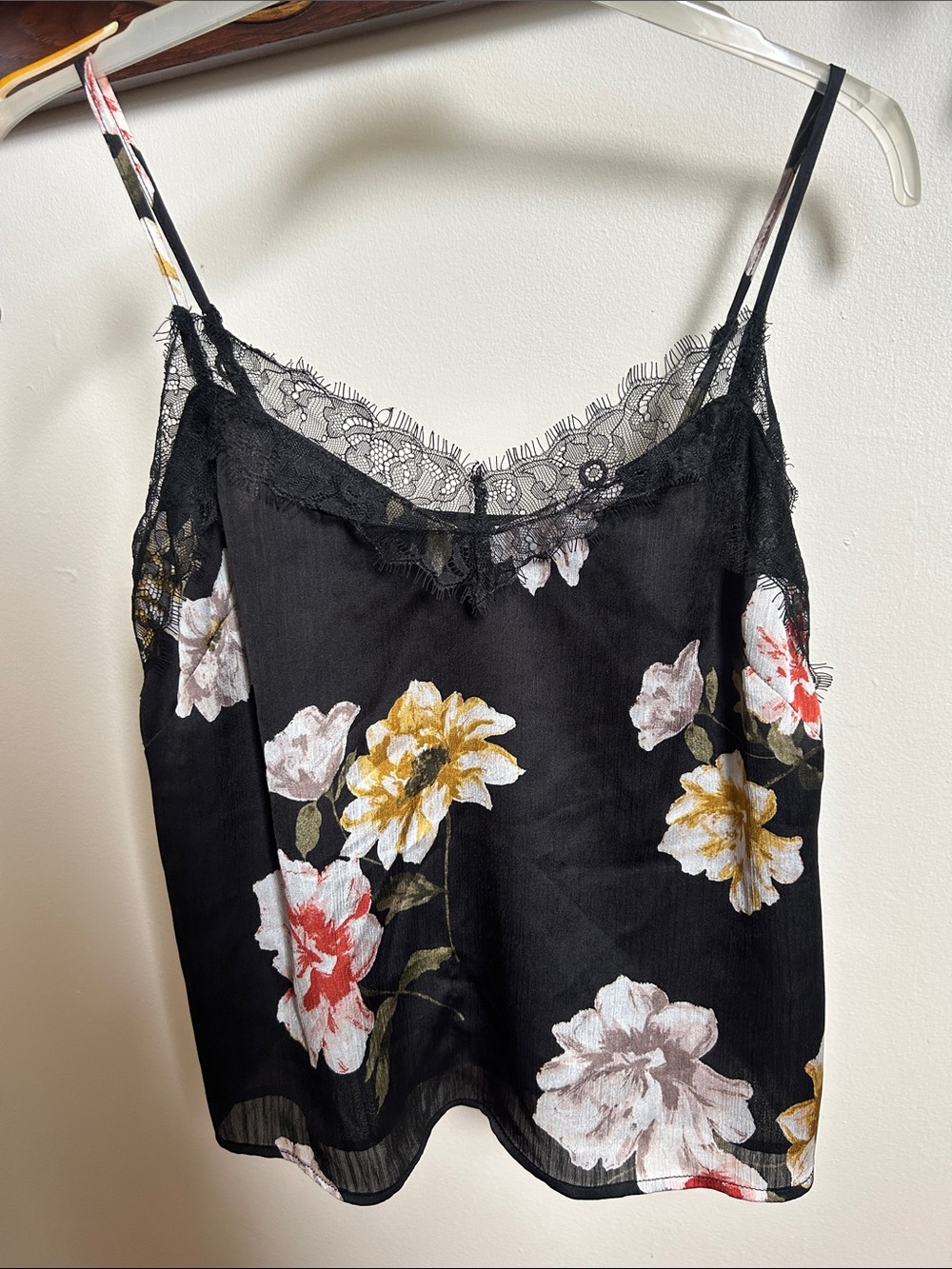 Dynamite Black Floral Lace Trim Cami